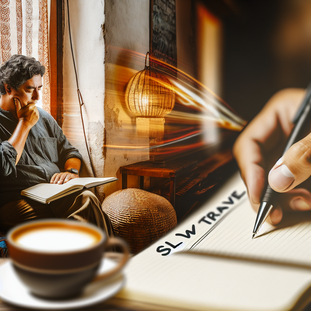 Traveler journaling in cafe